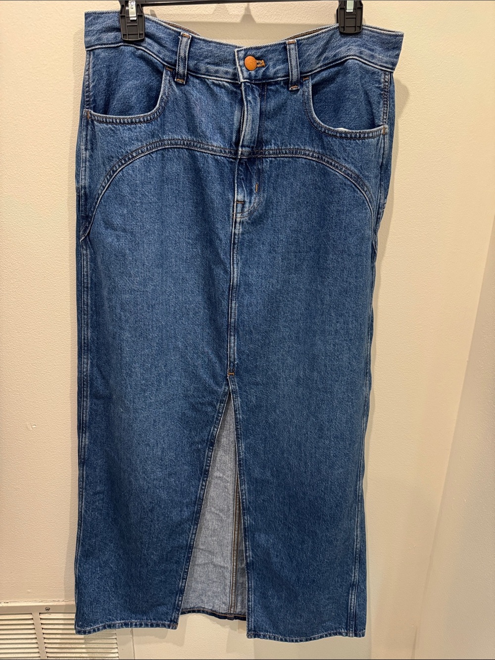 Madewell Classic Indigo Straight-Leg Denim Skirt with Front Slit